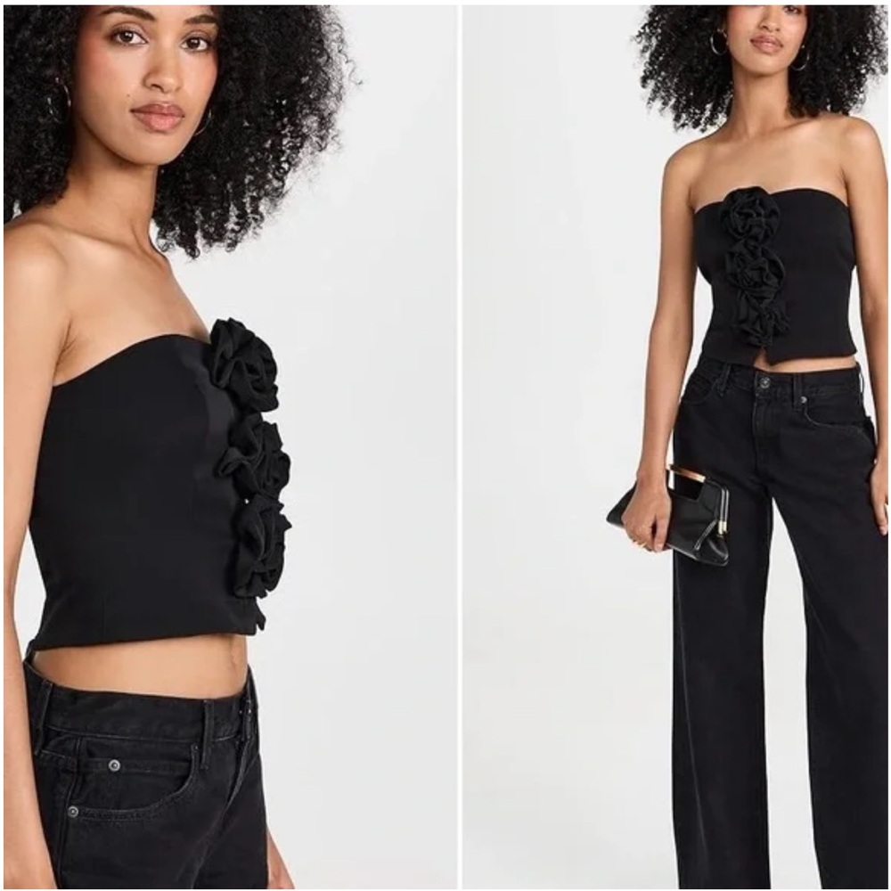 Endless Rose Black Crop Top with Rosette Accents